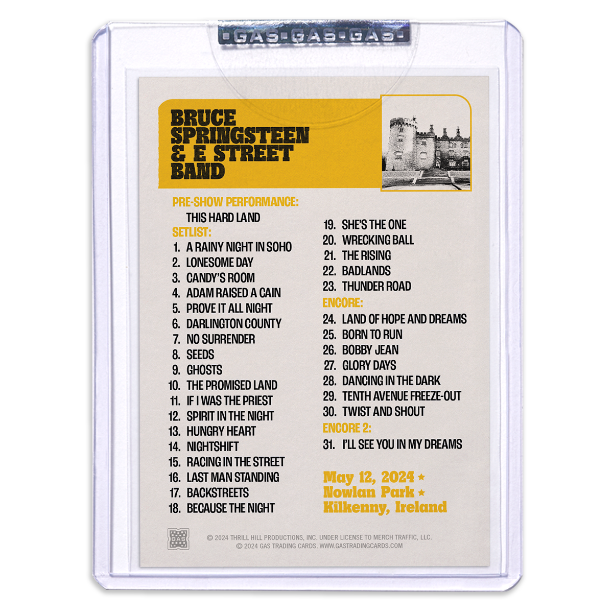 GAS KILKENNY MAY 12TH Bruce Springsteen & The E-Street Band European Tour 2024 Setlist Trading Card