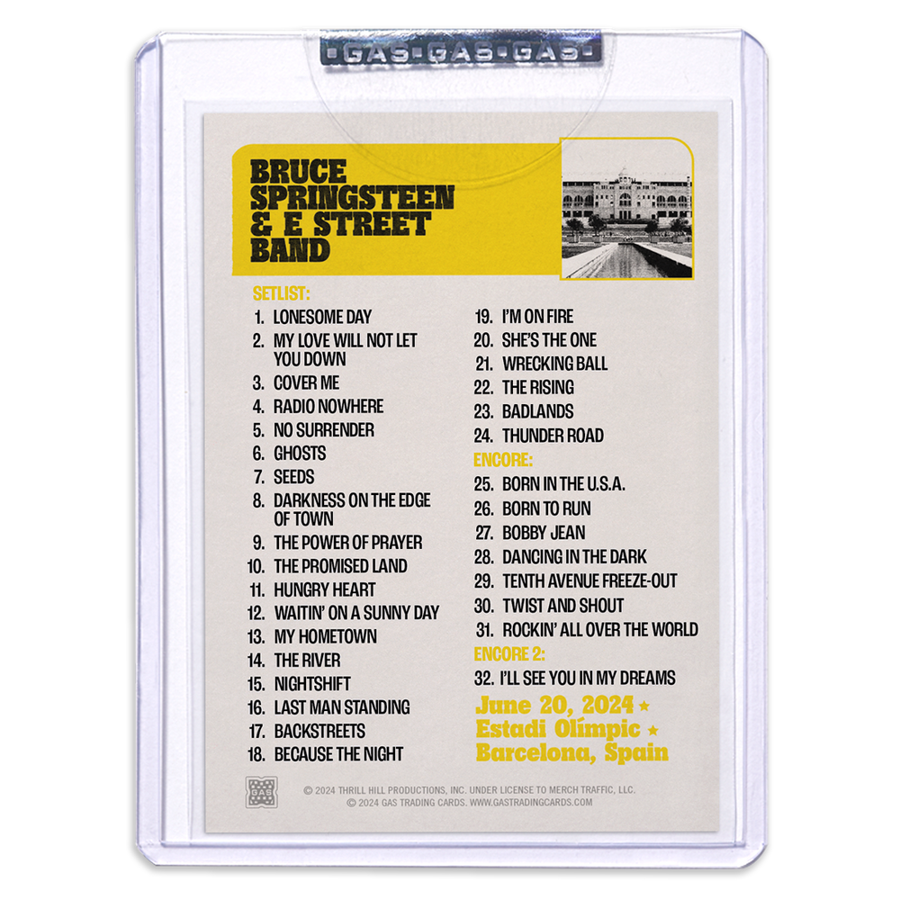 GAS BARCELONA JUNE 20TH Bruce Springsteen & The E-Street Band European Tour 2024 Setlist Trading Card