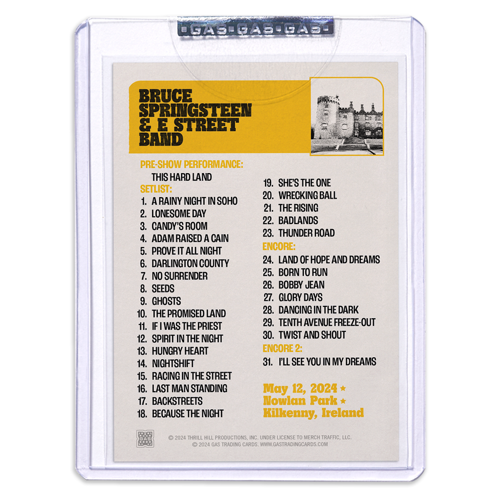 GAS KILKENNY MAY 12TH Bruce Springsteen & The E-Street Band European Tour 2024 Setlist Trading Card